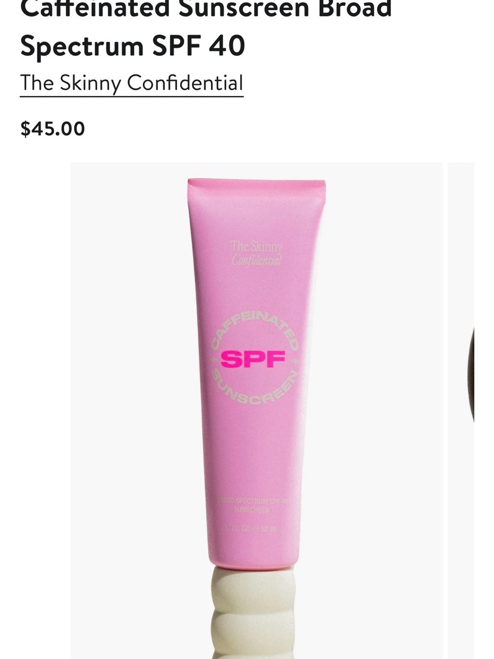 The Skinny Confidential Caffeinated SPF Sunscreen - Pink Tube. NOT USED